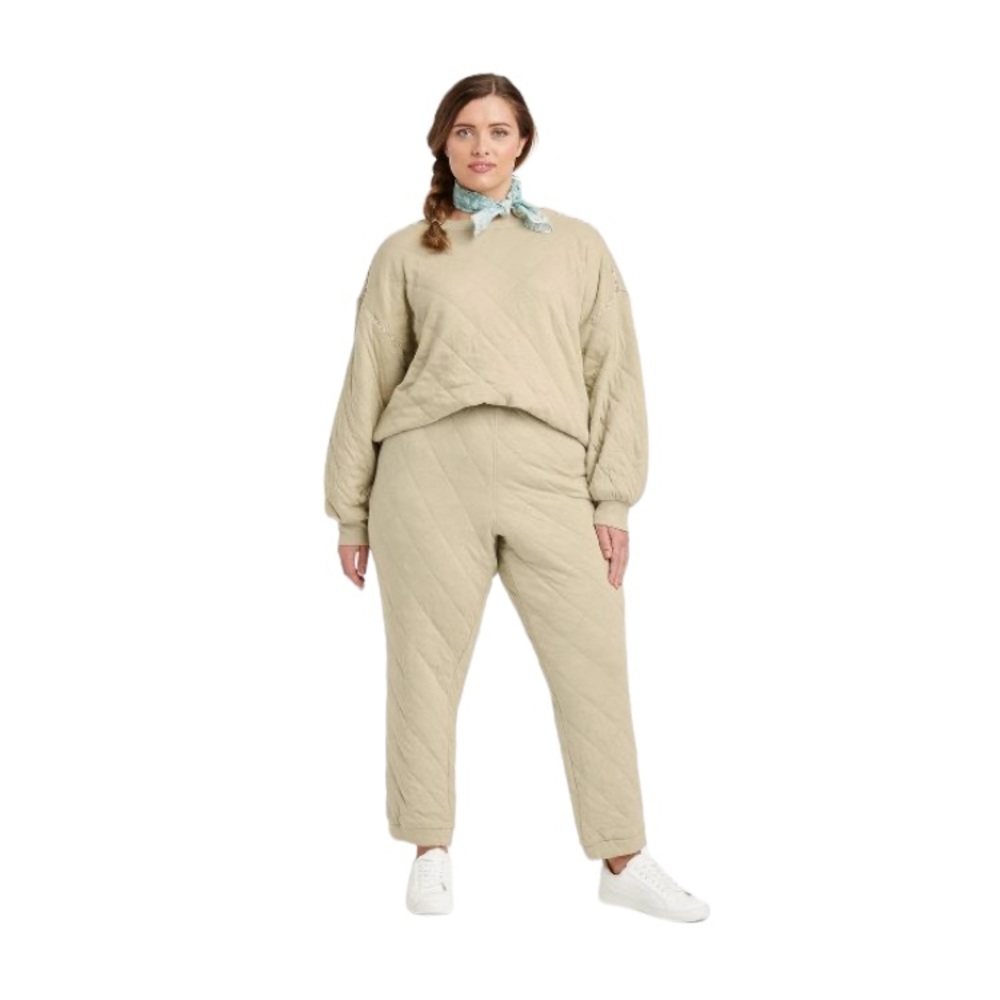 Universal Thread crewneck sweatshirt & Pants diamond-quilted pattern Sz M Green
